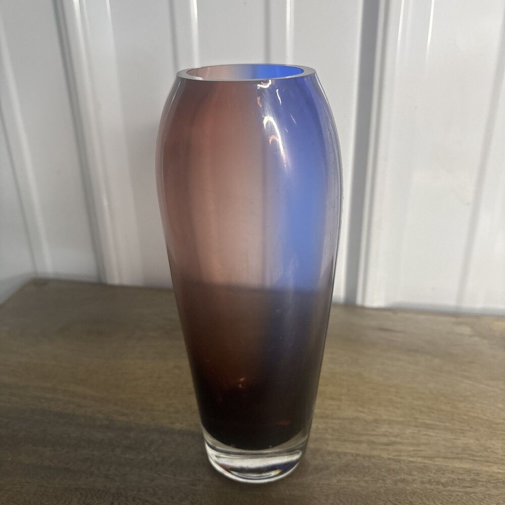 Vintage Two-Toned Mutant Cobalt Blue And Amethyst Tapered Thick Flower Vase 8 In